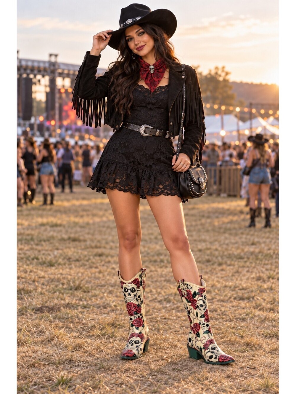 Nomad Yippy Skull Rose Rubber Cowboy Rain Boots Women’s 8 Gothic Western